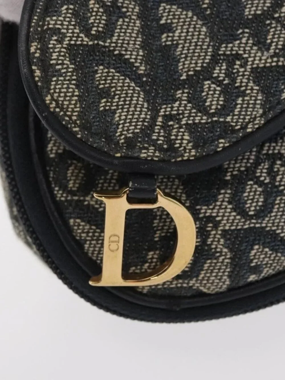 Christian Dior Trotter Canvas Saddle Pouch Navy Gold Auth 157216 - Picture 8 of 16